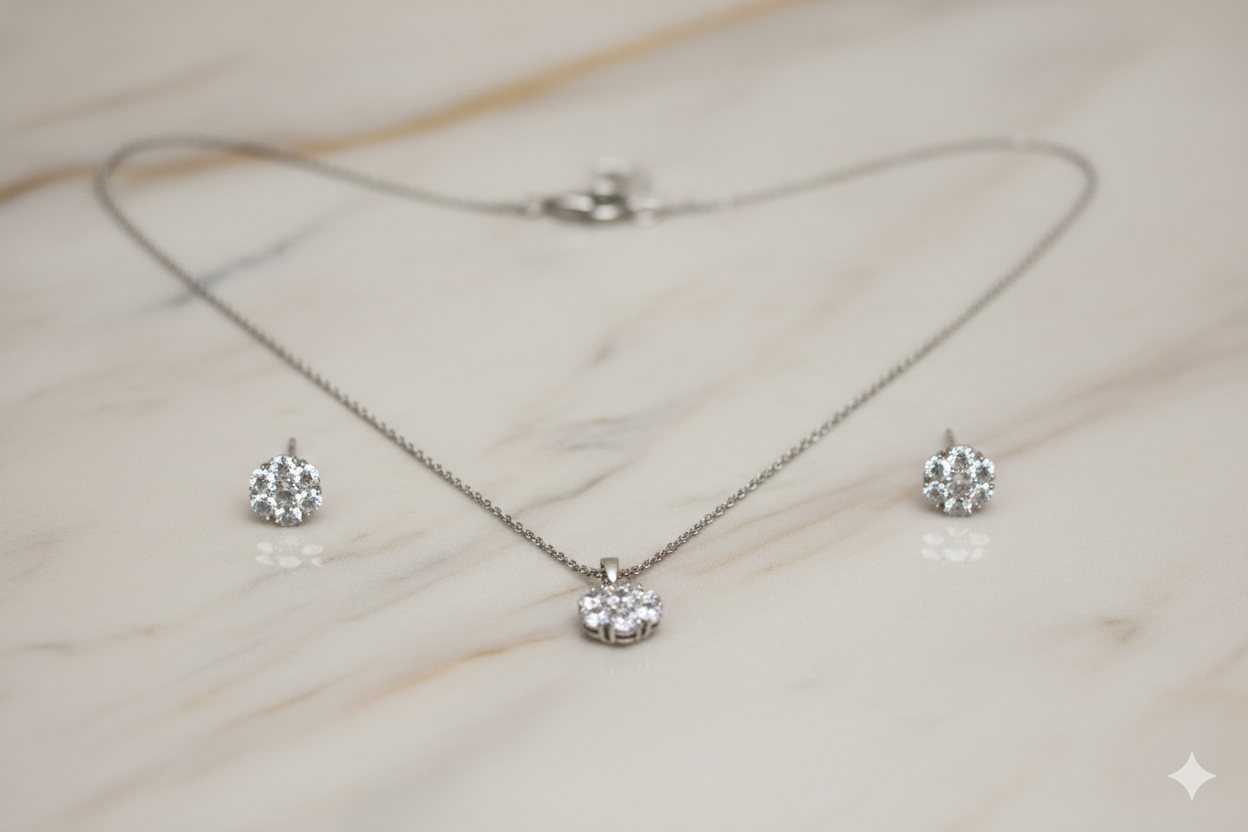 Everlasting Bloom: Floral Pendant & Earring Set