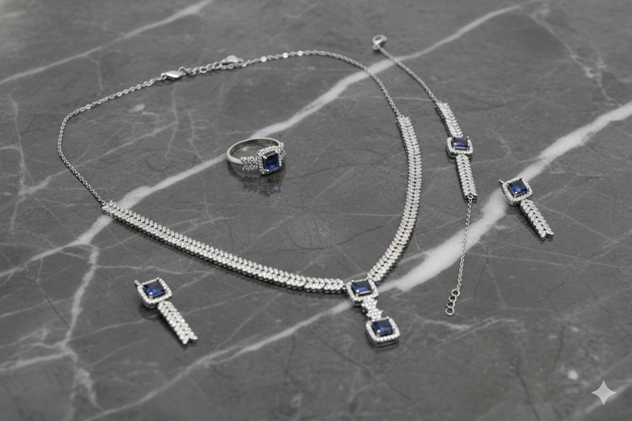 The Midnight Azure Chevron Suite Necklace Set