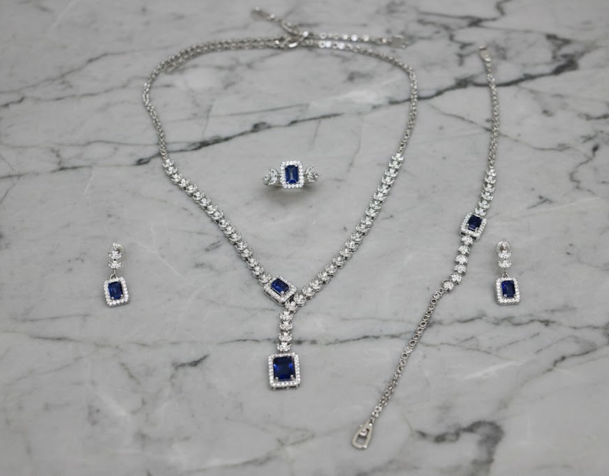Midnight Elegance Sapphire Marquise Jewelry Set