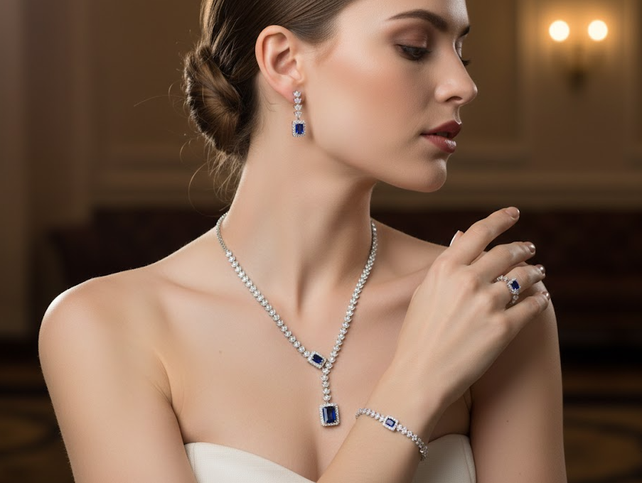 Midnight Elegance Sapphire Marquise Jewelry Set