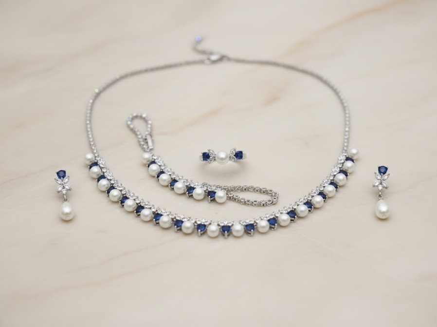 The "Midnight Grace" Sapphire & Pearl Set