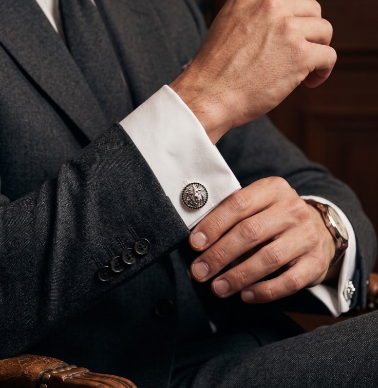 Regal Lion King & Onyx Cufflinks with Ruby Eyes