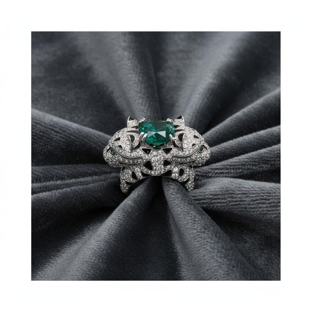 The Emerald-Eyed Twin Panther Statement Ring