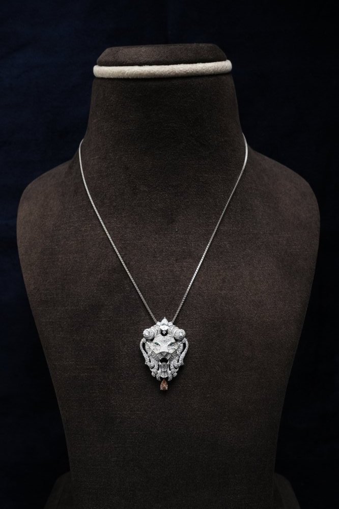 Iced-Out Lion Head Statement Necklace.