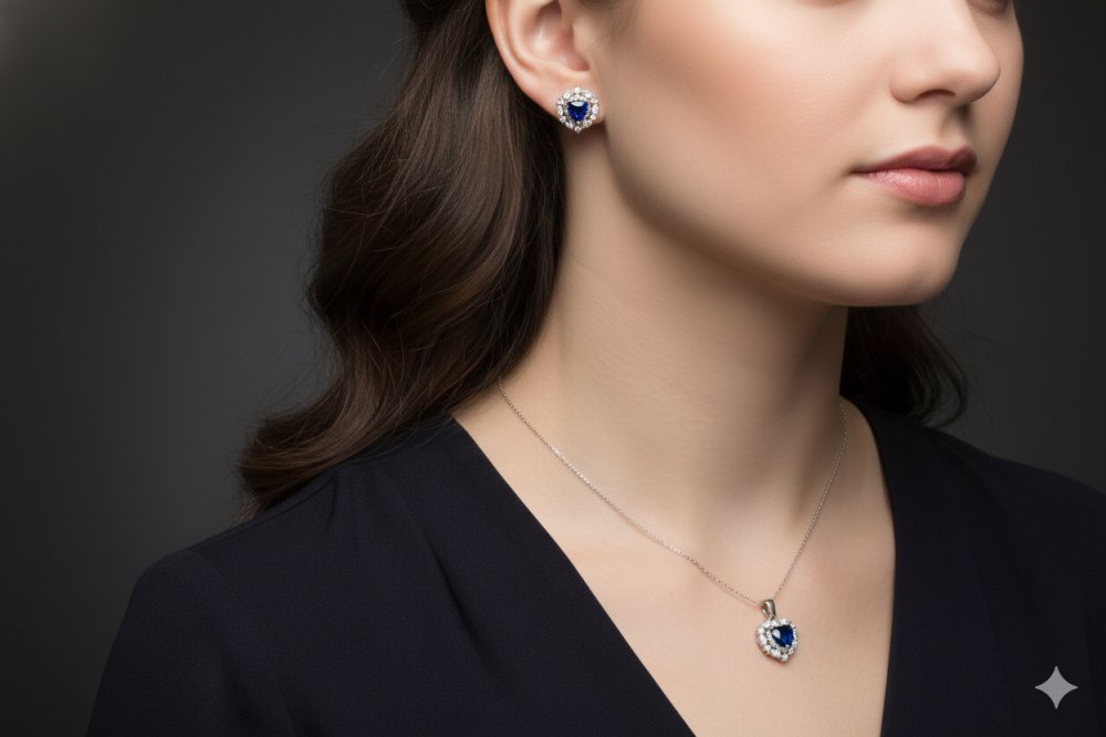Sapphire Heart Halo Set