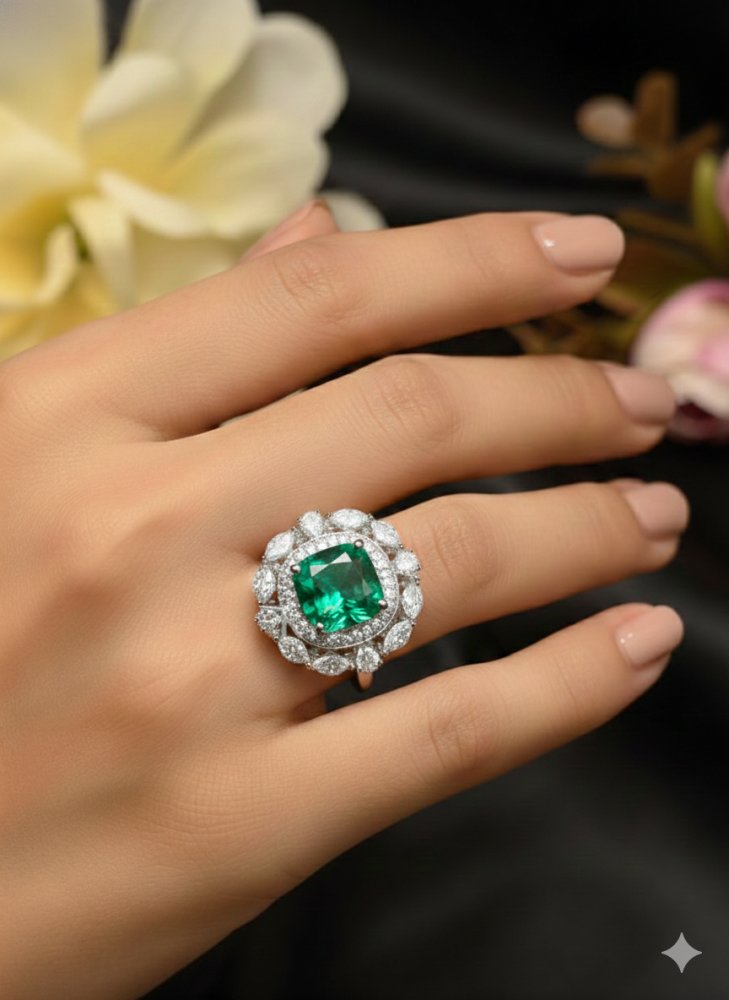 Emerald Radiance Halo Ring