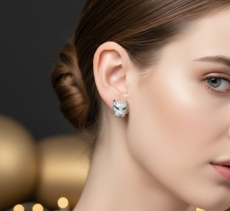 Emerald-Eyed Panther Studs