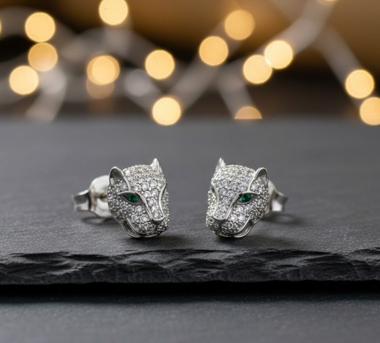 Emerald-Eyed Panther Studs