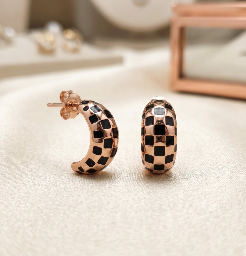 Checkerboard Rose Gold Huggies