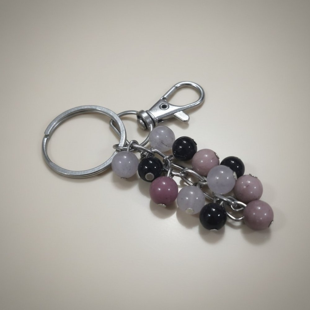Rose Quartz & Onyx Energy Keychain
