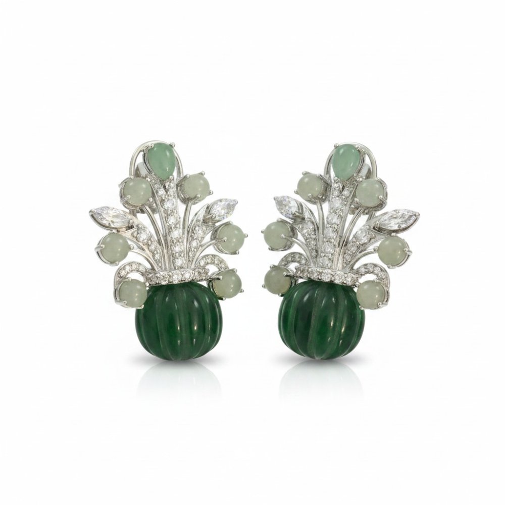 Emerald-Green Bouquet Carved Drops