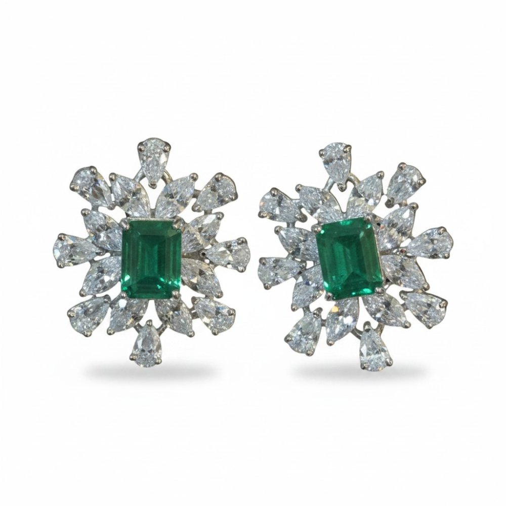 Sterling Silver Emerald-Cut Snowflake Earrings
