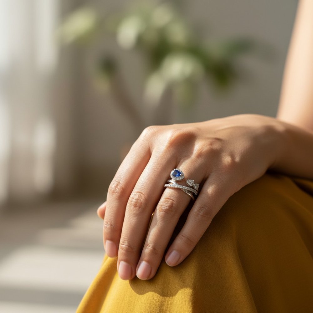 Azure Teardrop Wrap Ring