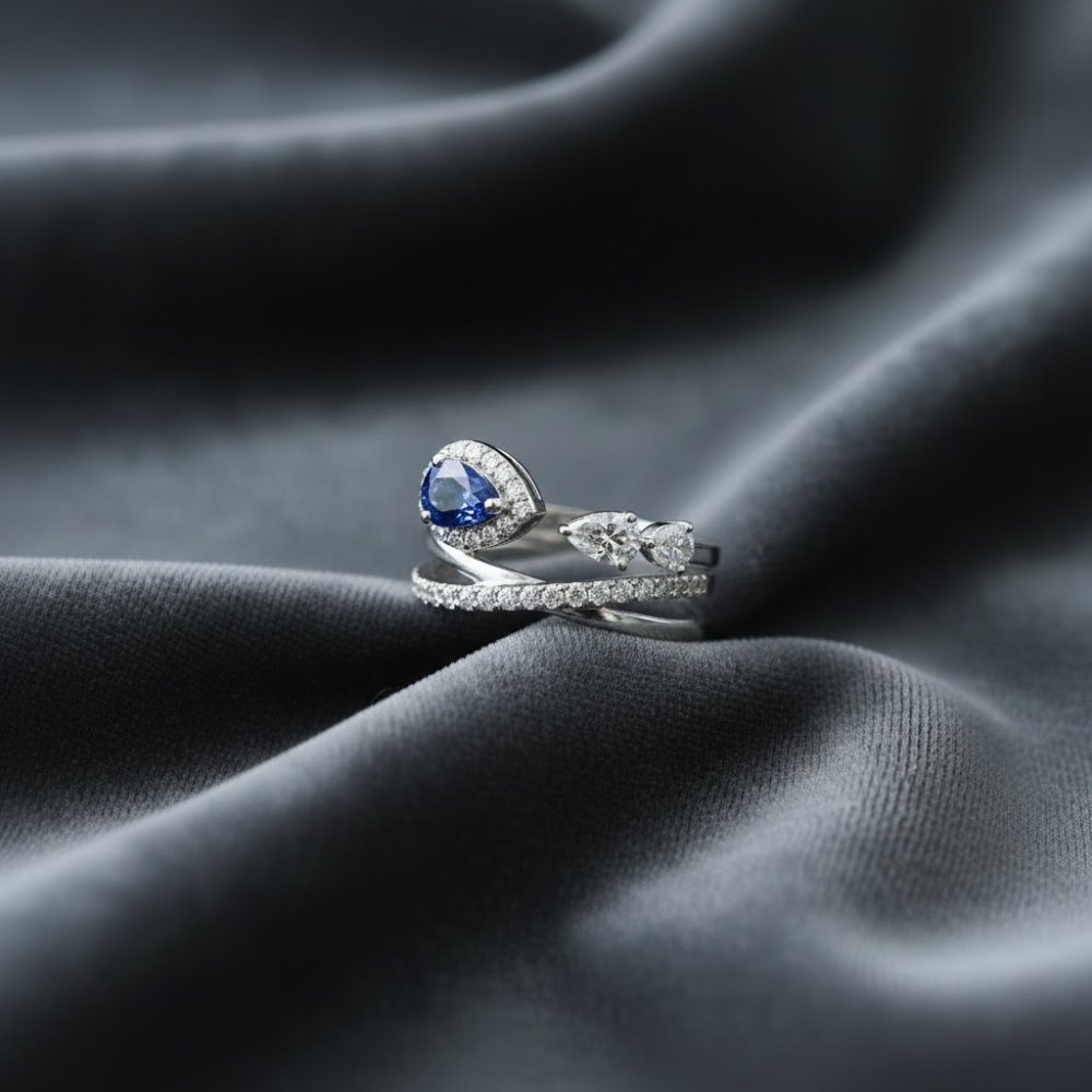 Azure Teardrop Wrap Ring