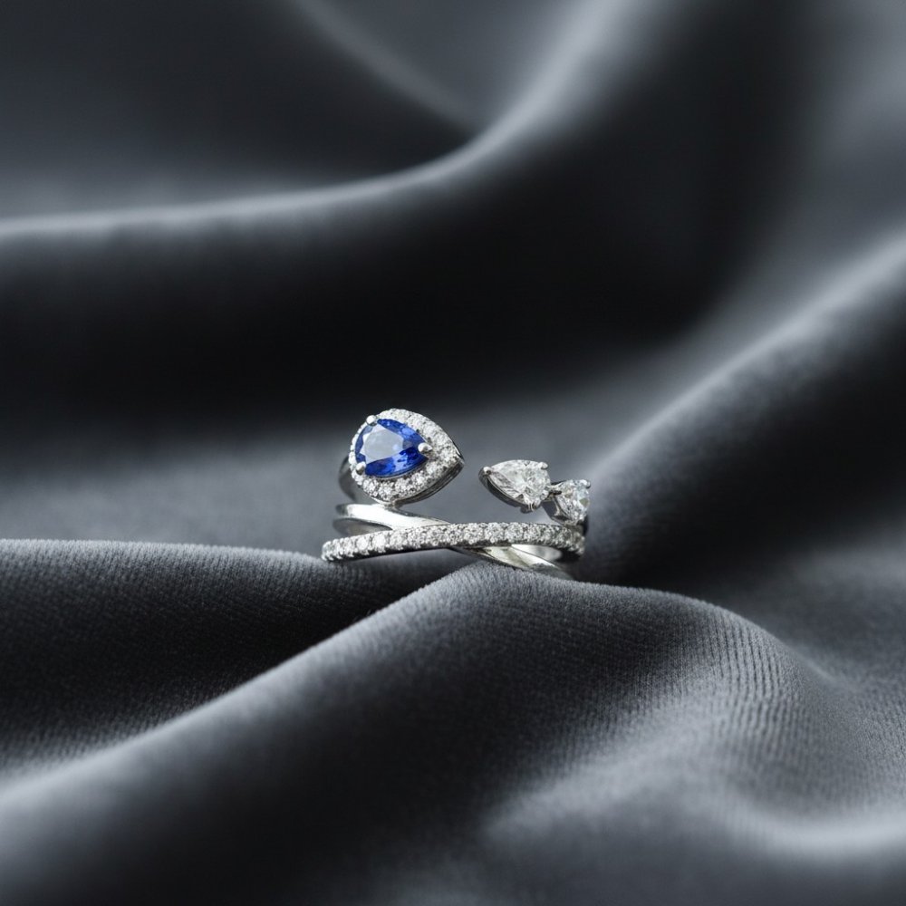 Azure Teardrop Wrap Ring