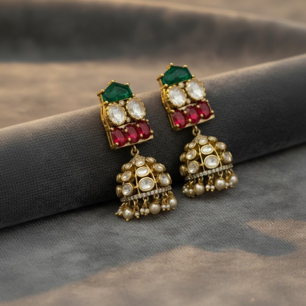 Navratna-Inspired Silver Jhumka