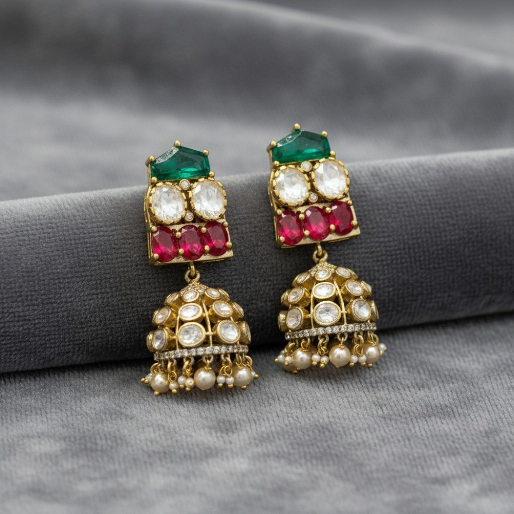 Navratna-Inspired Silver Jhumka