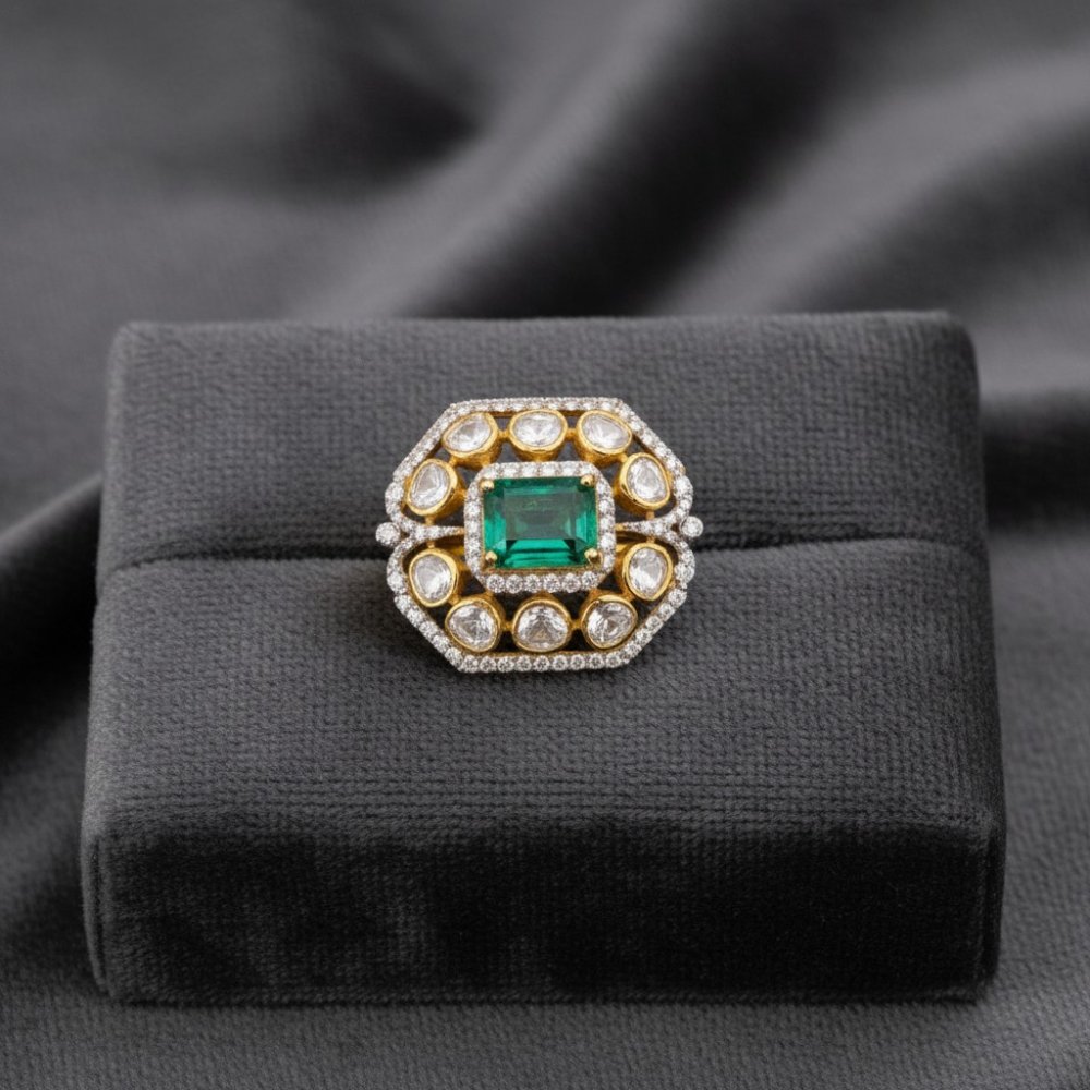 Emerald Octagon Halo Ring