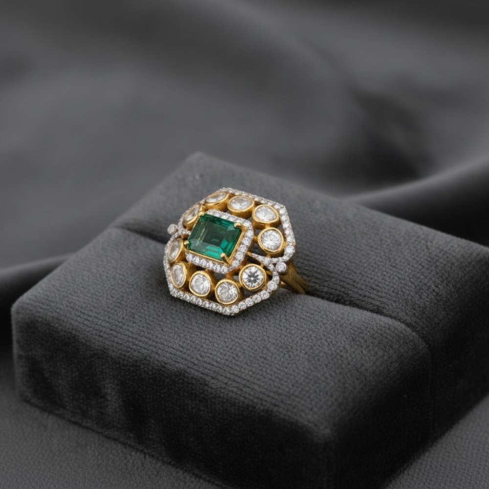 Emerald Octagon Halo Ring