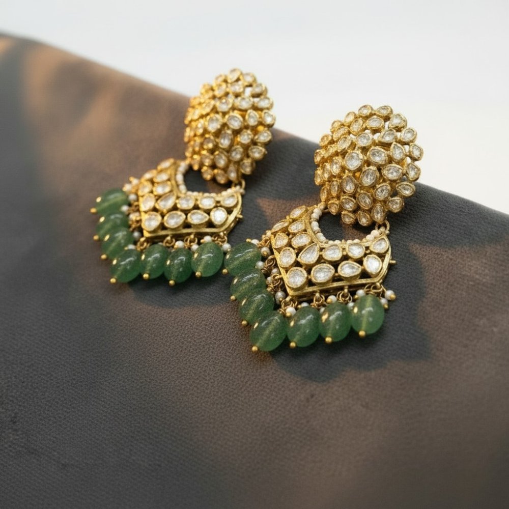 Regal Emerald & Polki Jhumka Earrings