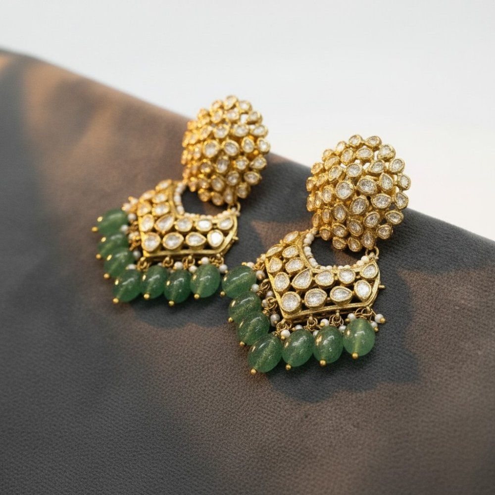 Regal Emerald & Polki Jhumka Earrings