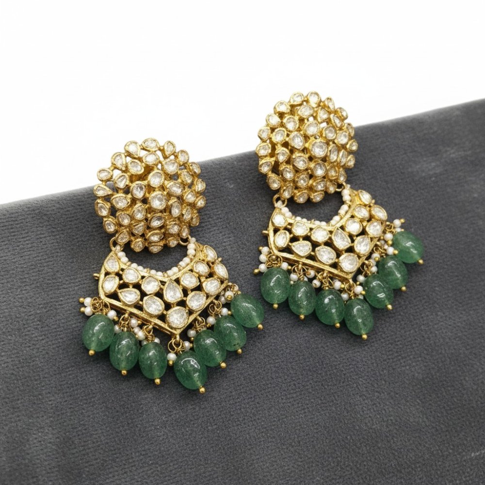 Regal Emerald & Polki Jhumka Earrings