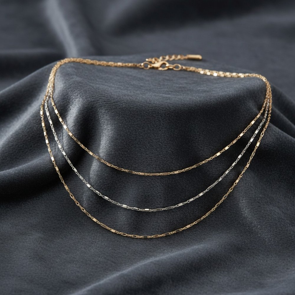 Tri-Layer Delicate Bar Chain Necklace