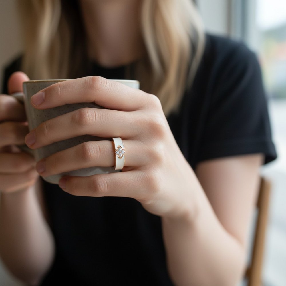 Ivory Quatrefoil Enamel Ring
