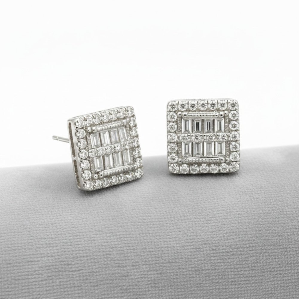 Square Deco Halo Studs