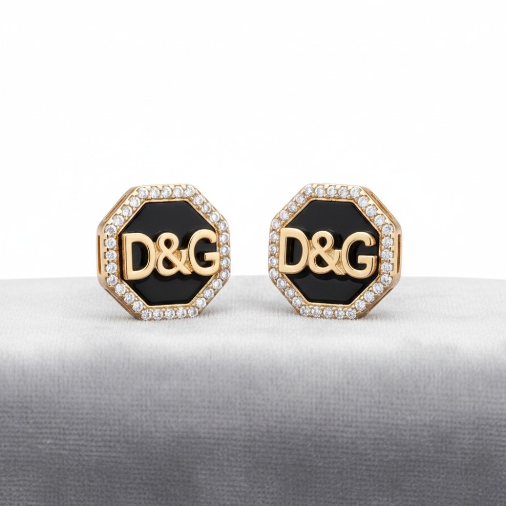 Octagon Onyx & Gold Logo Studs