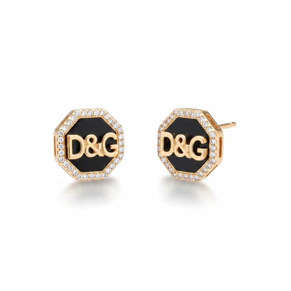 Octagon Onyx & Gold Logo Studs