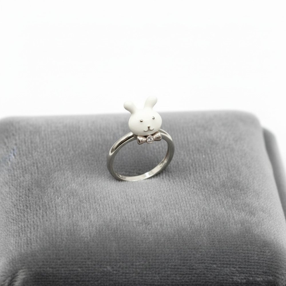 Silver Bunny Bow Kids Ring