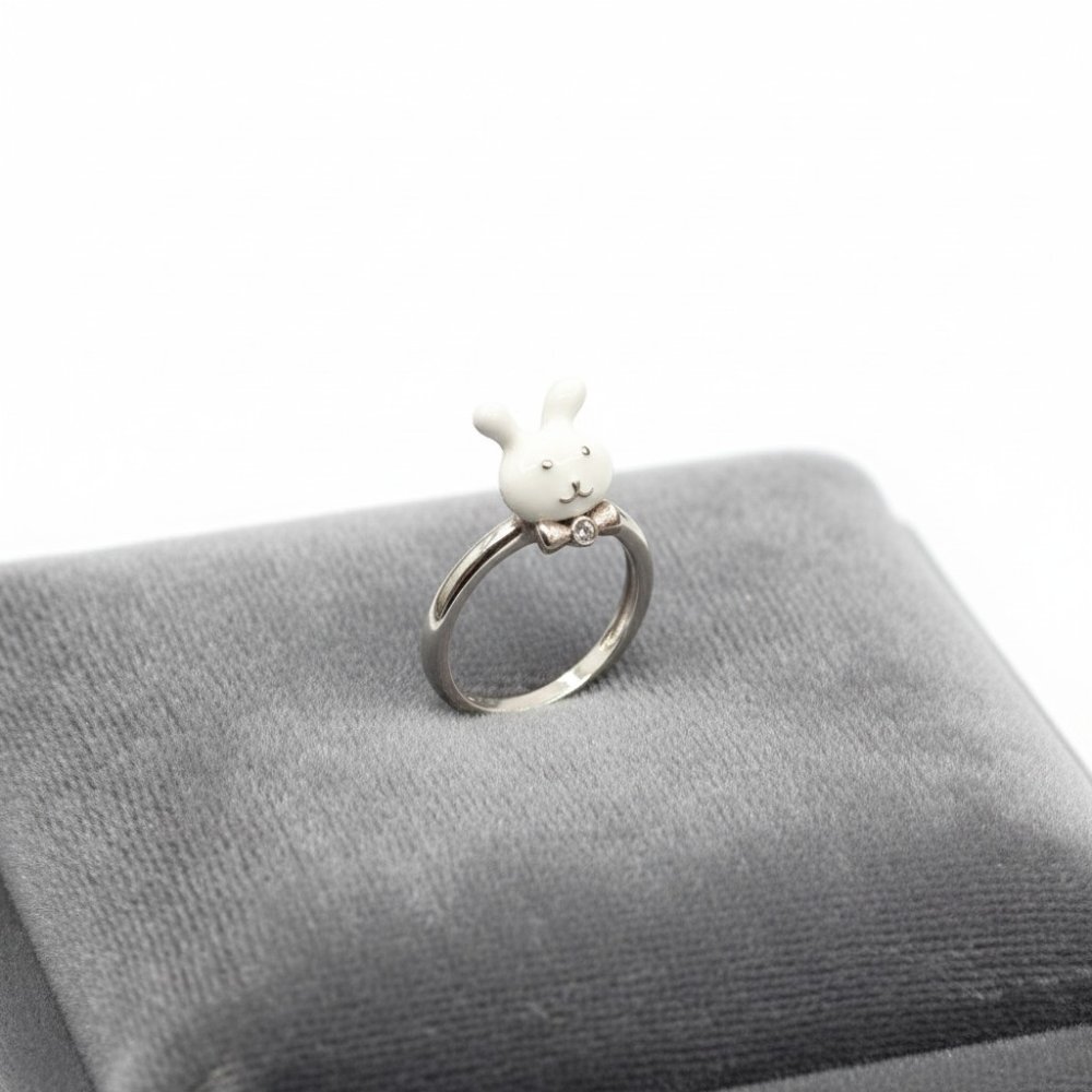 Silver Bunny Bow Kids Ring