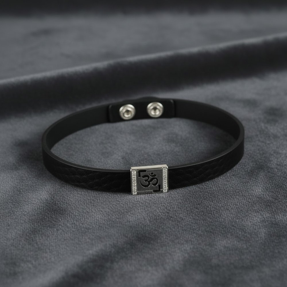 Omkareshwar Leather & Silver Bracelet