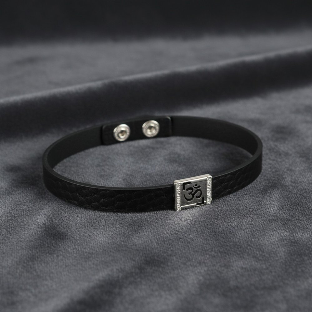 Omkareshwar Leather & Silver Bracelet