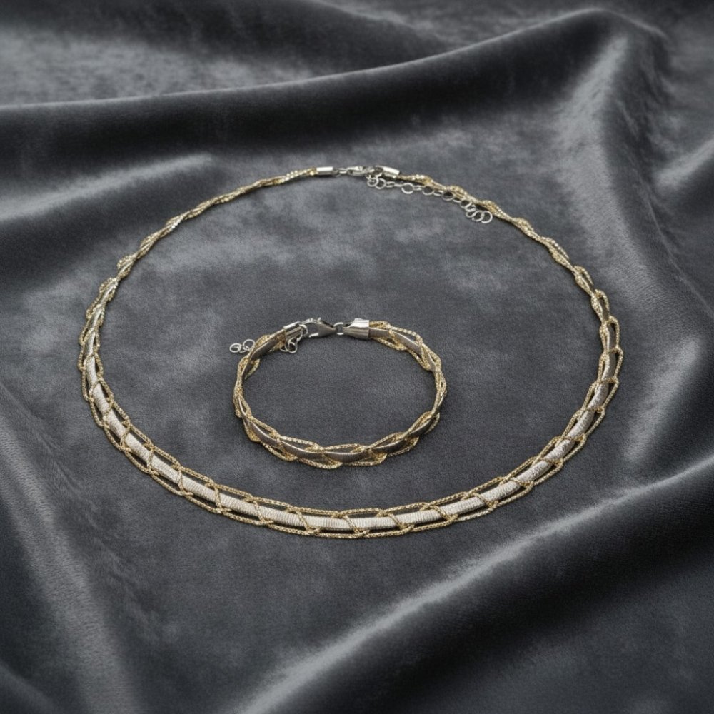 Aura Two-Tone Woven Silver Set