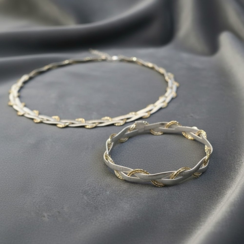 Two-Tone Braided Sterling Silver Jewelry Set
