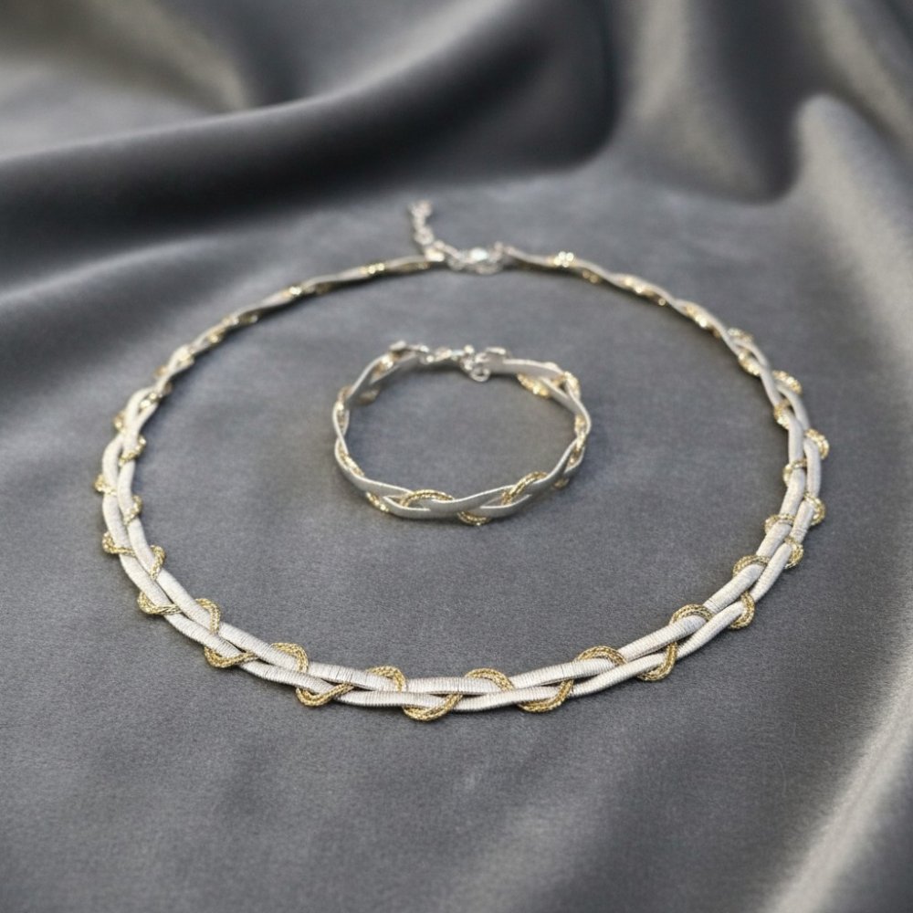 Two-Tone Braided Sterling Silver Jewelry Set