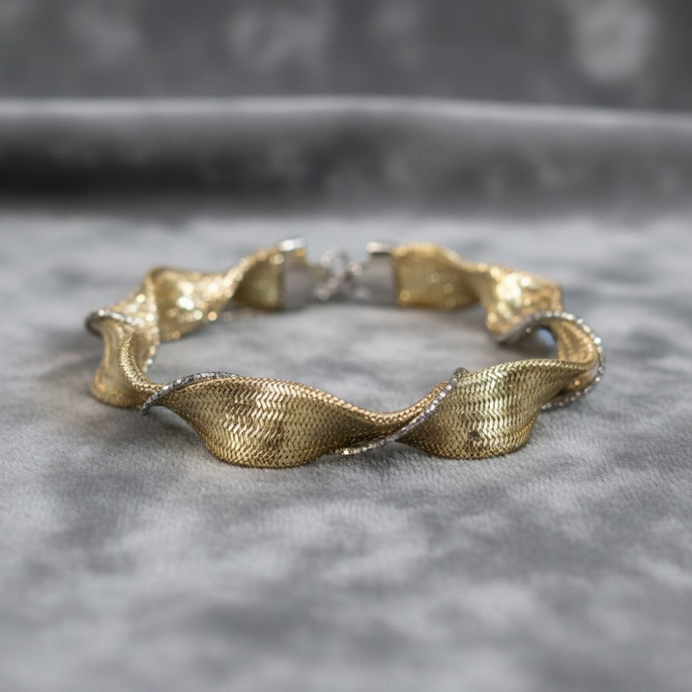 Italian Two-Tone Twisted Mesh Ribbon Bracelet
