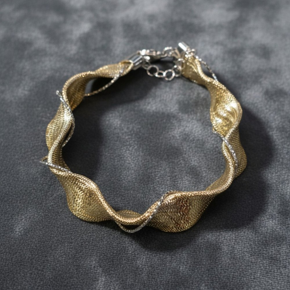Italian Two-Tone Twisted Mesh Ribbon Bracelet