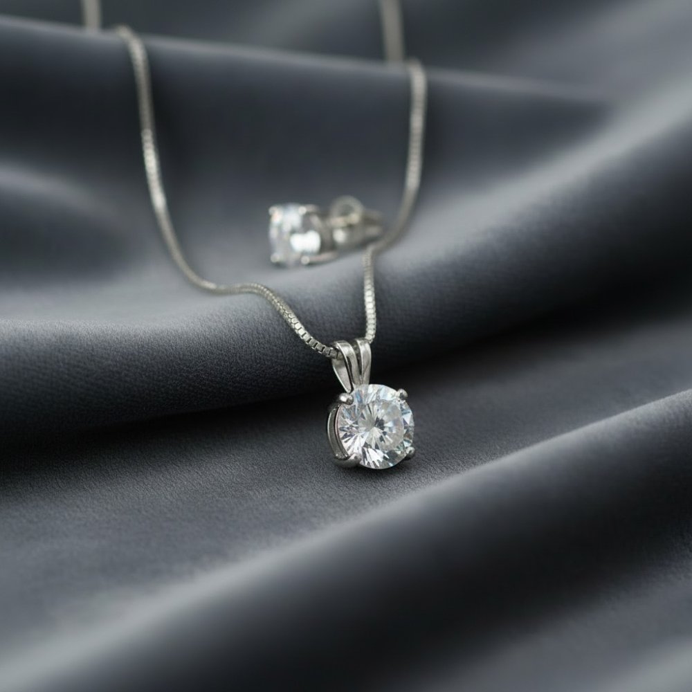 Classic Solitaire Pendant & Earrings Set