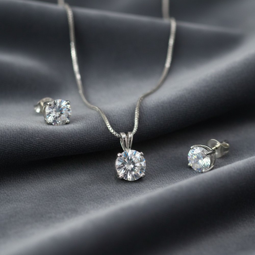 Classic Solitaire Pendant & Earrings Set