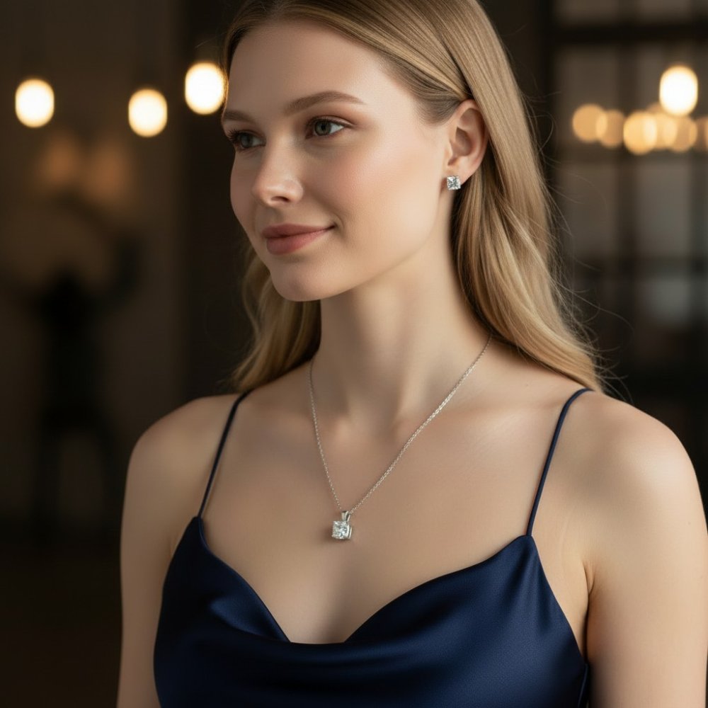Cushion Solitaire Pendant Set