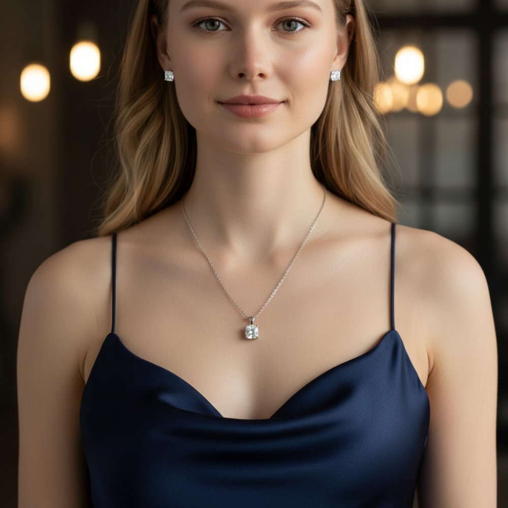 Cushion Solitaire Pendant Set