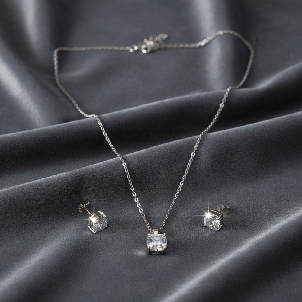 Cushion Solitaire Pendant Set
