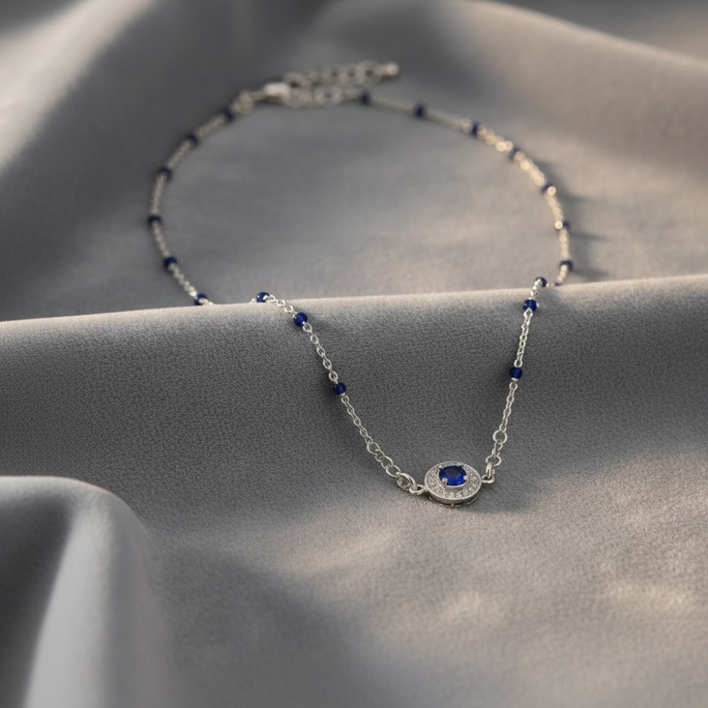 Sapphire Blue Halo Station Chain