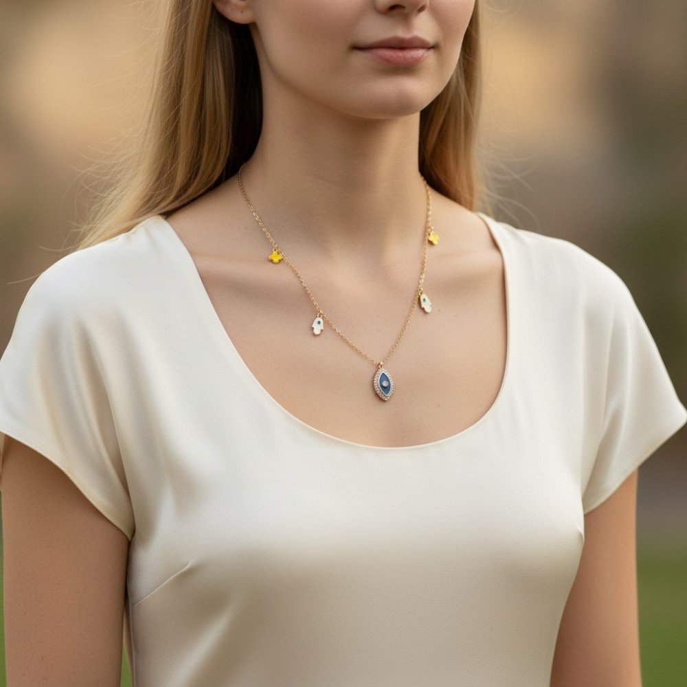 Evil Eye & Hamsa Charm Necklace