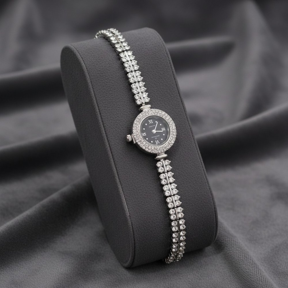 Classic Noir Sterling Silver Tennis Bracelet Watch