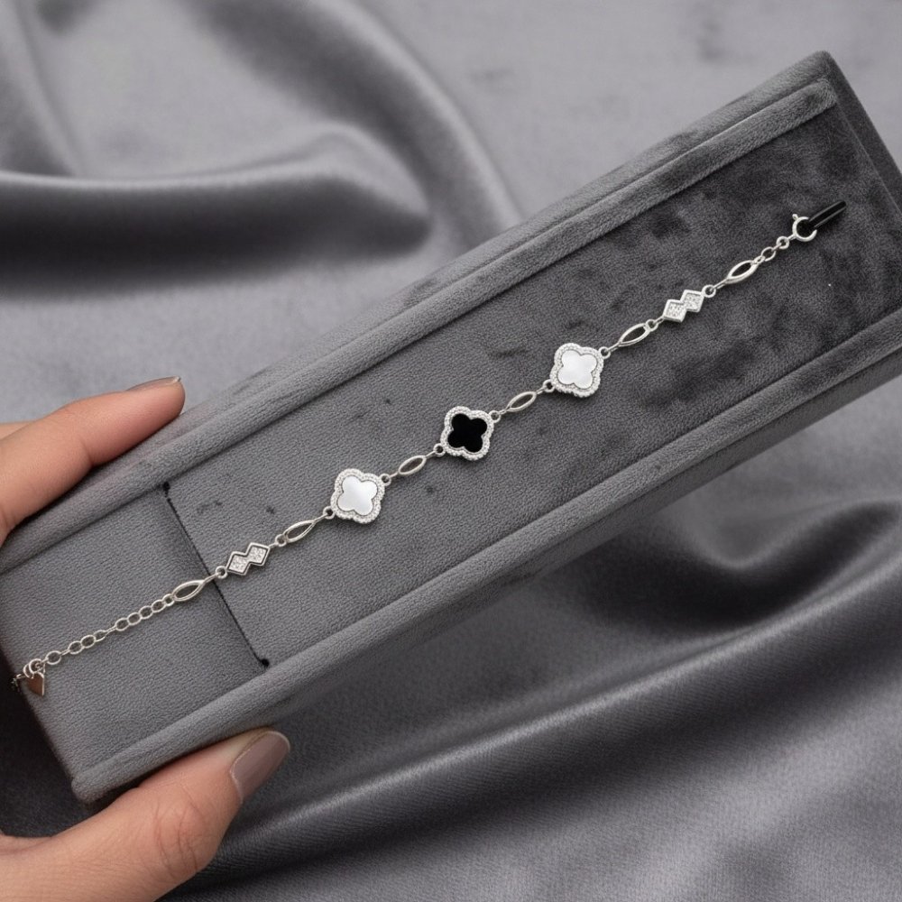 Sterling Silver Enameled Clover Bracelet