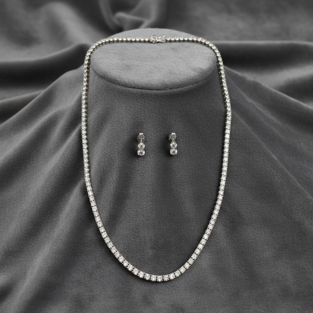 Tennis Necklace & Drop Earring Set
